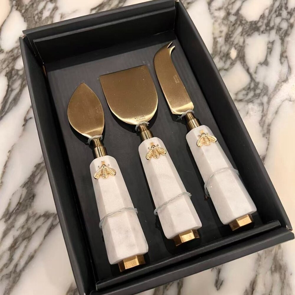 Brand New William Sonoma Honeycomb Marble Cheese Knives, Set of 3, Gift